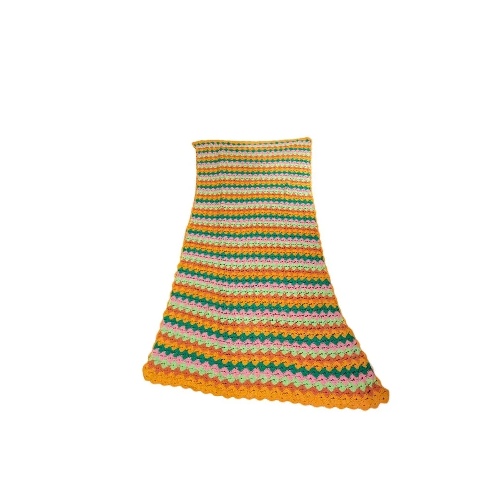 Vintage Afghan Throw Blanket Crocheted 70s Multicolor Bright 83